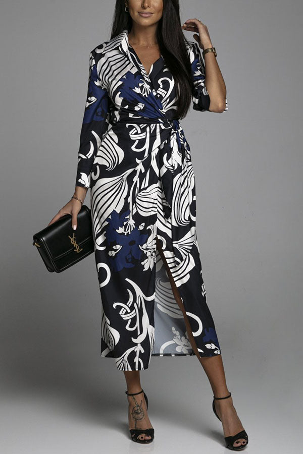 Lasting Daydream Printed Wrap Shirt Midi Dress