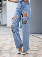 High Rise Wide Legs Distressed Denim Jean Pants