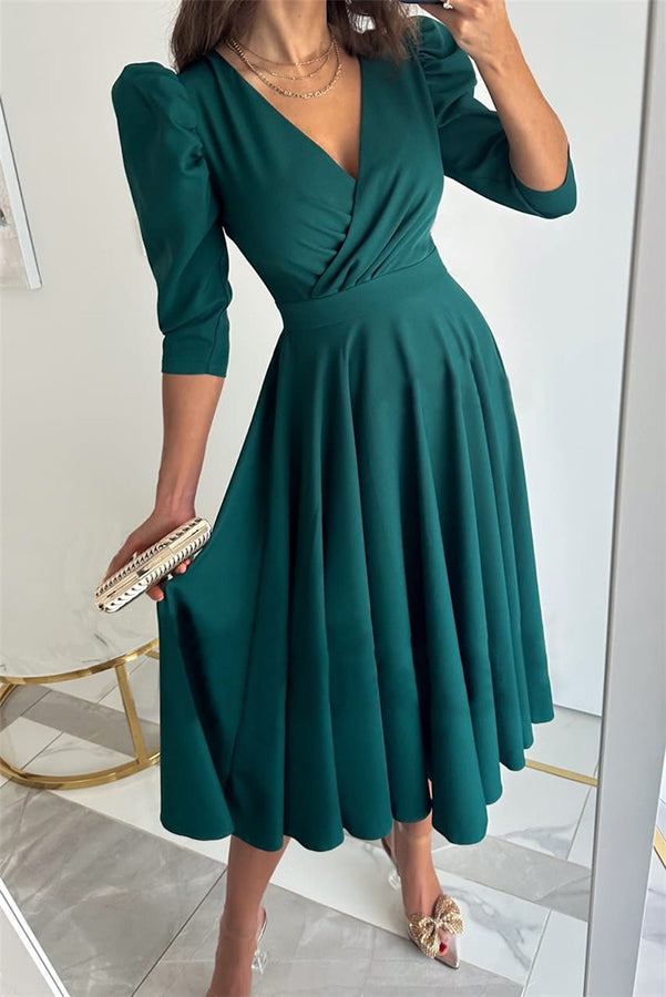 Bonjour Coco Puff Sleeve Swing Midi Dress