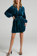 Time To Impress Velvet Belted Shirt Dress