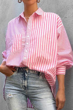 Take A Photo Pocket Striped Casual Blouse