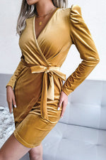 Show In The City Velvet Belt Wrap Mini Dress