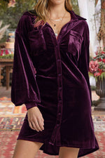 Time To Impress Velvet Belted Shirt Dress