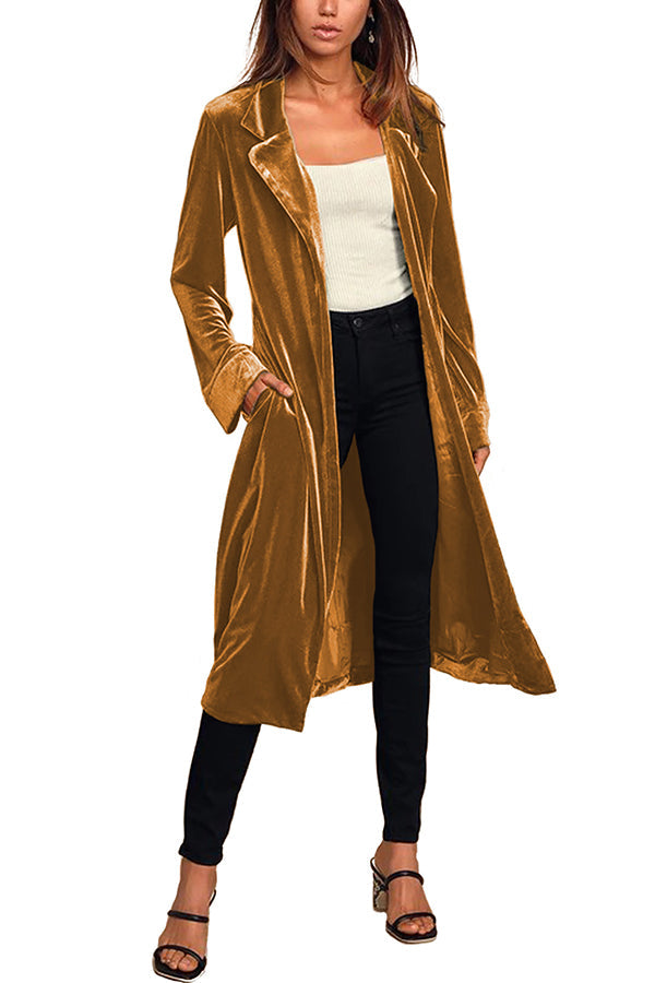 Downtown Elegance Pocketed Belt Velvet Midi Coat