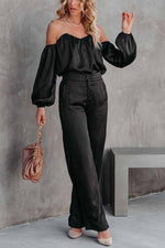 Adele Satin Off Shoulder Blouse & Wide Leg Pants Suit