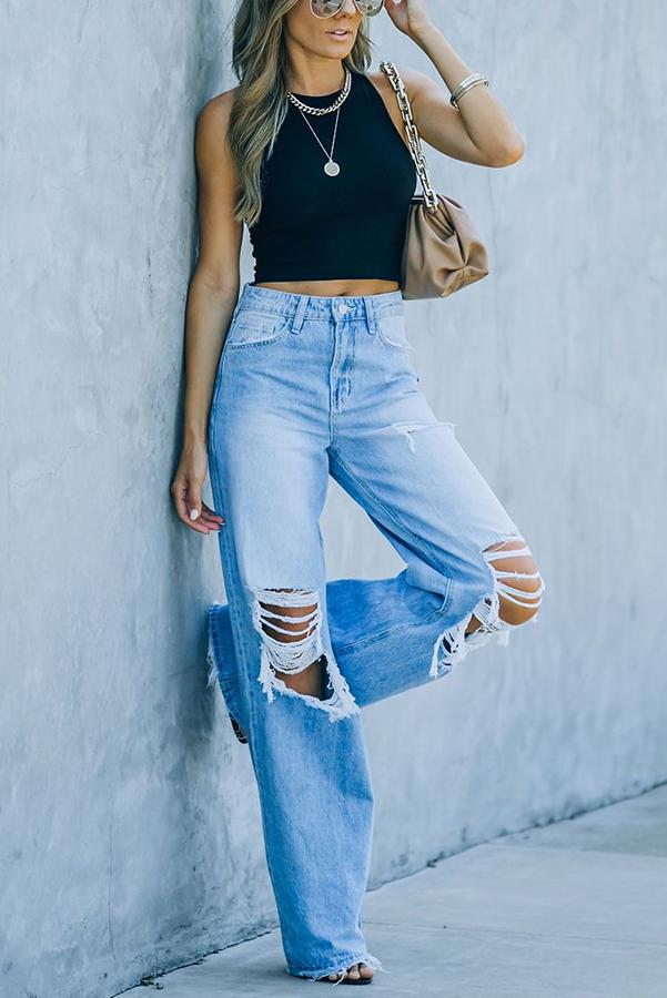 Run Through The Wind High Rise Distressed Denim