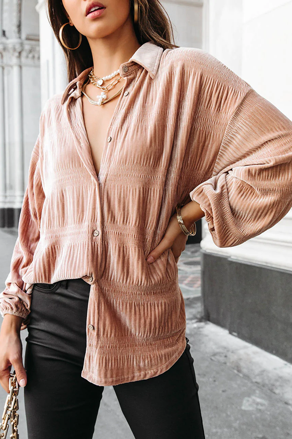 Open My Eyes Pleated Velvet Blouse