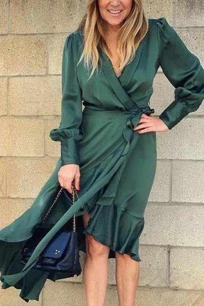 Ruffle Trim Wrap Maxi Dress