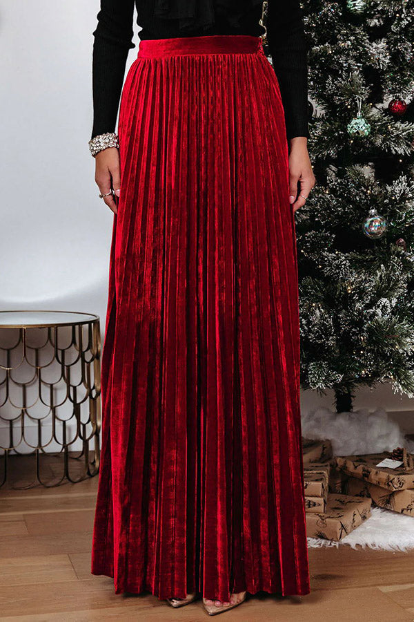 Romantic One Velvet Pleated Maxi Skirt