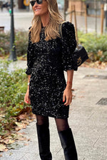 All That Glitters Puffy Sleeves Sequins Mini Dress