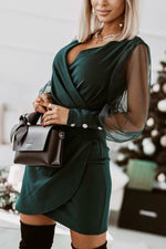 Everyday Muse Contrast Mesh Sleeve Wrap Dress