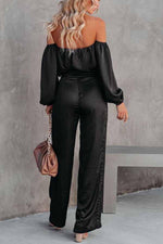 Adele Satin Off Shoulder Blouse & Wide Leg Pants Suit