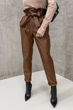 Novakiki The Dash Petal Waist Pocketed Faux Leather Pants