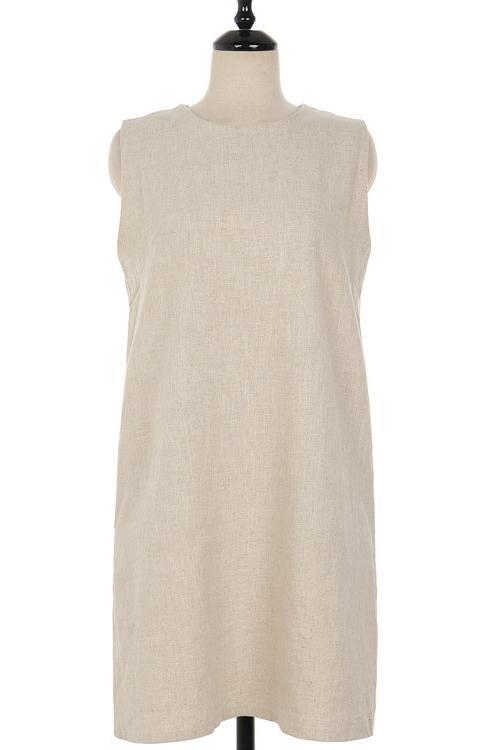 Linen O Neck Sleeveless Mini Dress