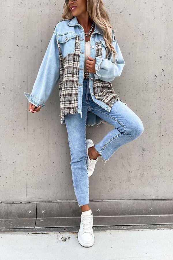 Denim Stitching Plaid Loose Jackets