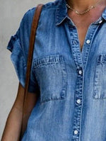 Button Short Sleeve Denim Shirt Dress