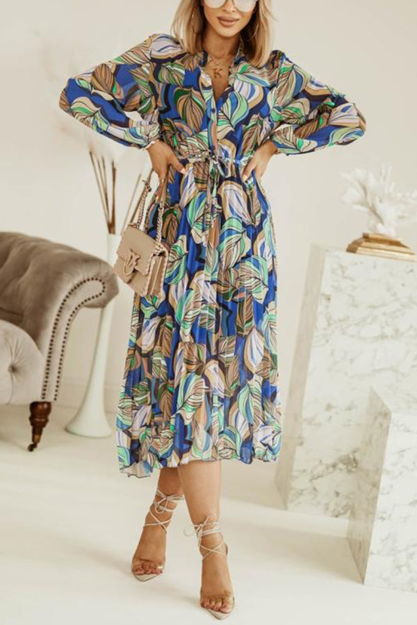 Maleah Floral Button Pleated Midi Dress