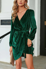 Nights In Paris Velvet Belt Wrap Mini Dress