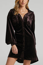 Time To Impress Velvet Belted Shirt Dress