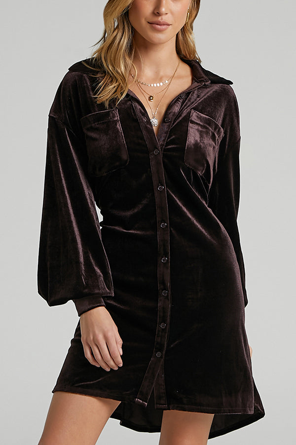 Time To Impress Velvet Belted Shirt Dress