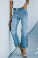 Vivi High Rise Button Front Kick Flare Denim