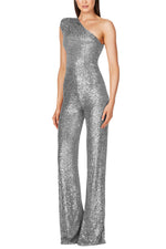 Alize Stretch Sequin One Shoulder Wide Leg Jumpsuit