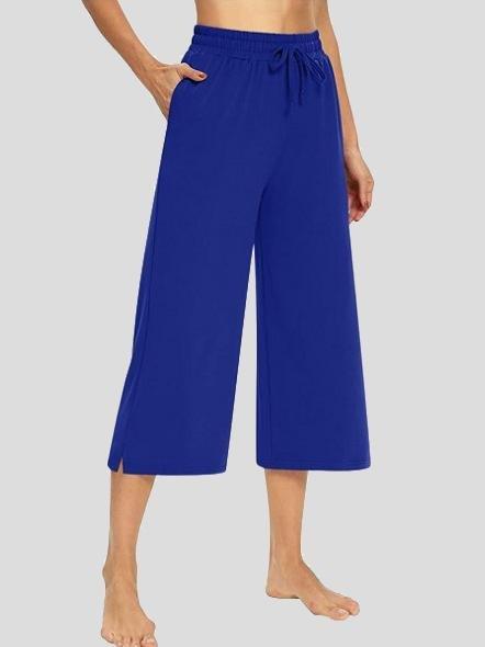 Casual Solid 3/4 Long Wide-leg Pants