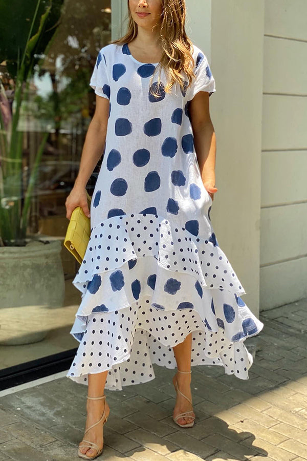 Flowy Polka Dots Pocketed Tiered A-line Maxi Dress