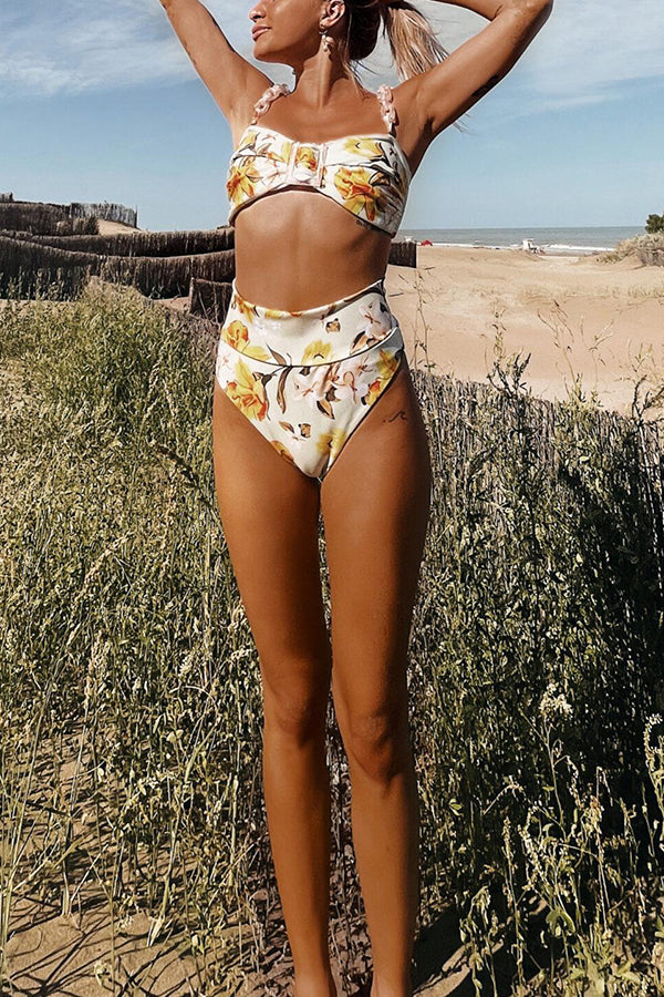 Seaside Darling Acrylic Floral Print Bikini Set