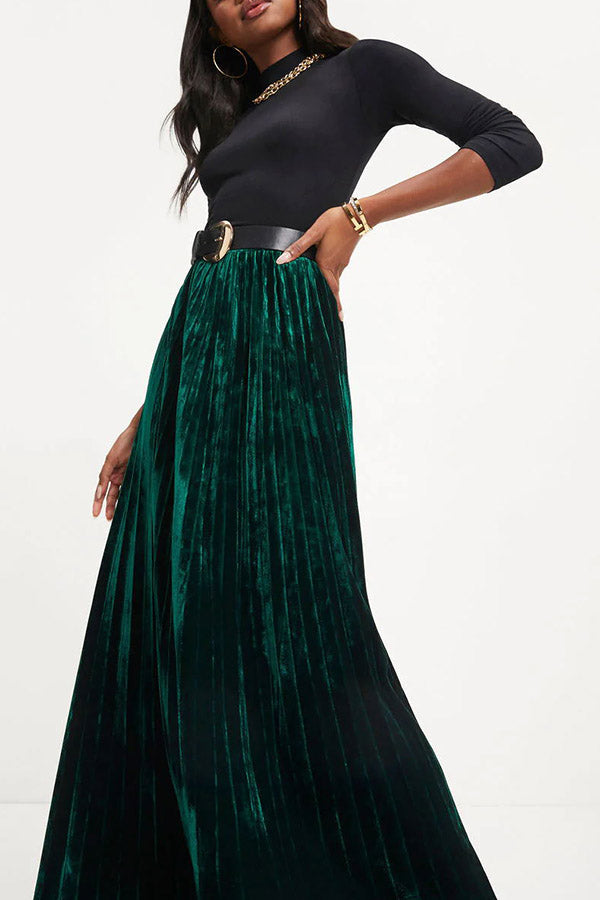 Romantic One Velvet Pleated Maxi Skirt