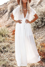 Solid Buttoned Waist Cord Maxi Dress