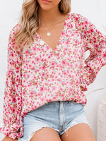 Casual V-Neck Floral Print Long Sleeve Blouse