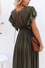 Solid Buttoned Waist Cord Maxi Dress