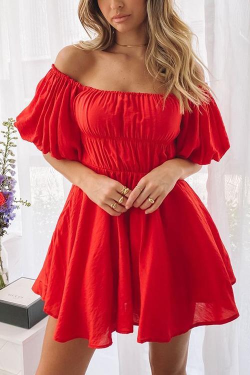 Off Shoulder Puff Sleeve Mini Dress