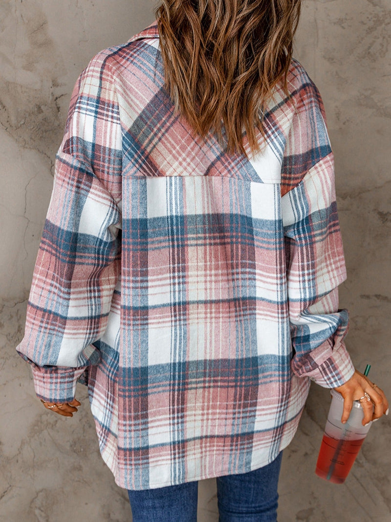 Casual Long Sleeve Button Plaid Blouse Shirt