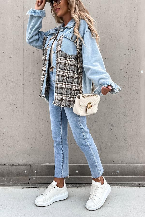 Denim Stitching Plaid Loose Jackets