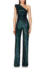 Alize Stretch Sequin One Shoulder Wide Leg Jumpsuit