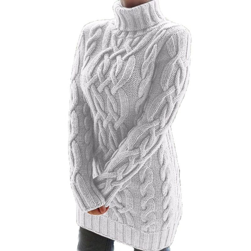 Turtleneck Long Sleeve Twist Knitted Sweater Mini Dress