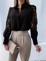 Casual V-Neck Lace Long Sleeve Lantern Shirt Blouse