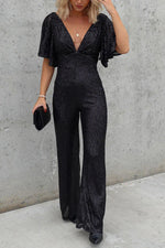 Light of Darkness Flutter Sleeve Sequin Jumpsuit