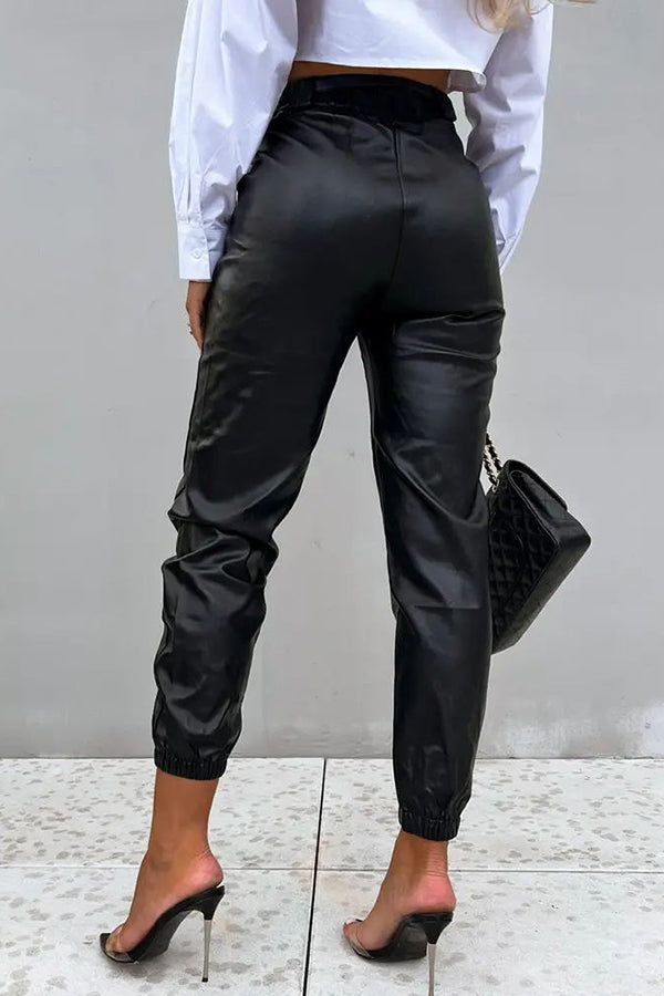 Novakiki Don't Rush It PU Leather High Waist Cuffed Pants