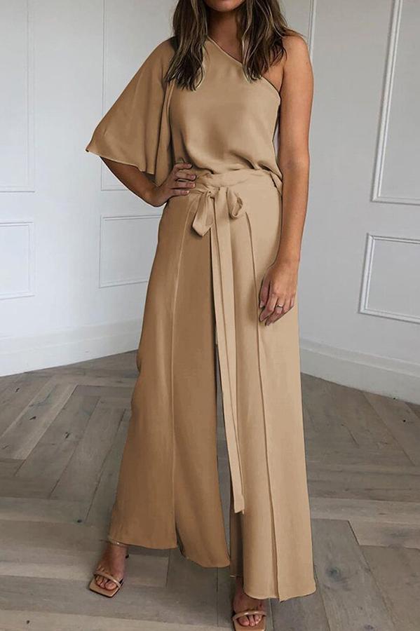 Time Will Tell One Shoulder Blouse Wide Leg Pants Set