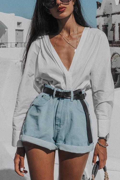 High Waist A Line Denim Shorts