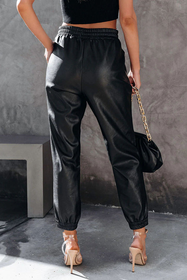 Splendid Moment Pocketed Faux Leather Jogger Pants