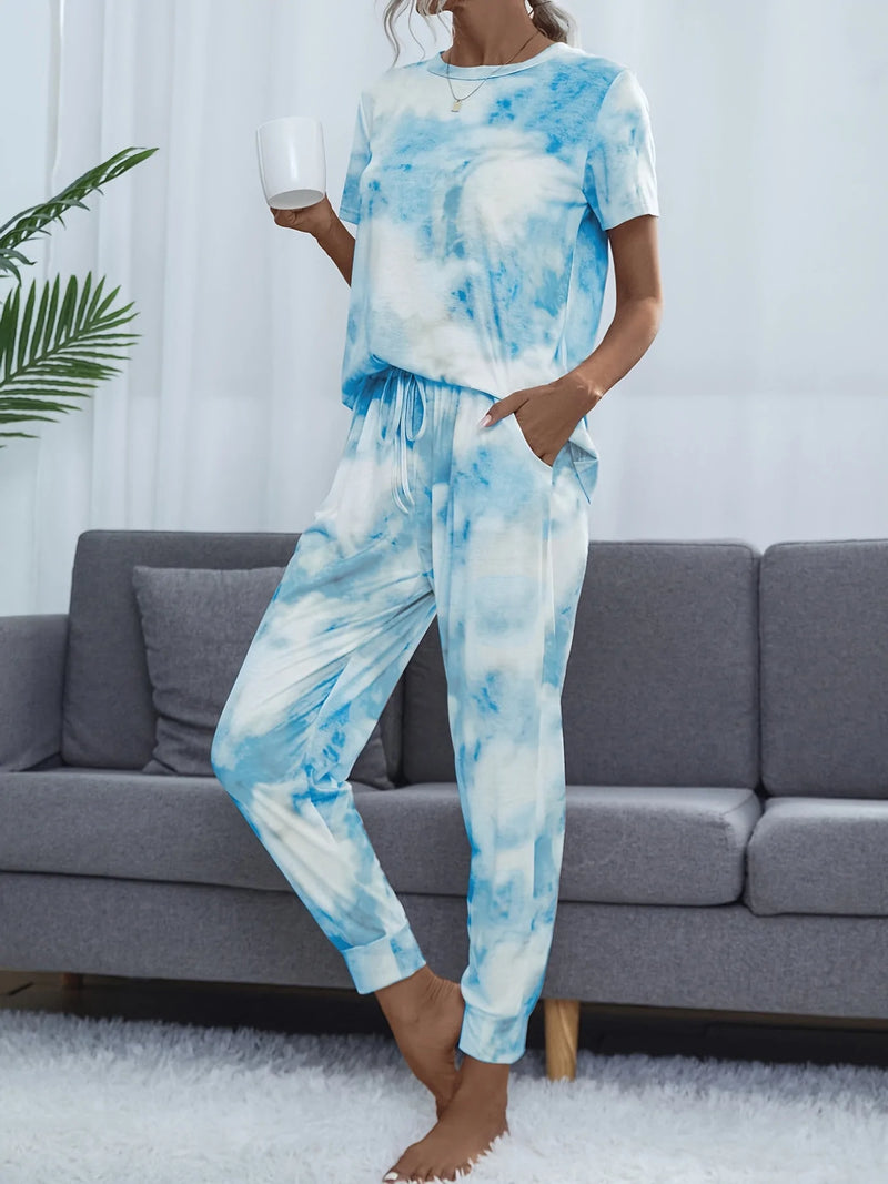 Two-Piece Short Sleeve Top & Drawstring Loose Pant Set