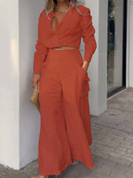 Elegant 2 Piece Set Long Sleeve Top High Waist Pants