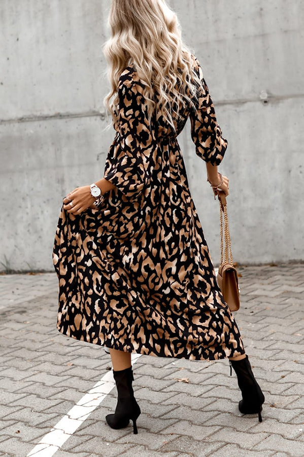 Same Old Song Leopard Print Slit Midi Dress