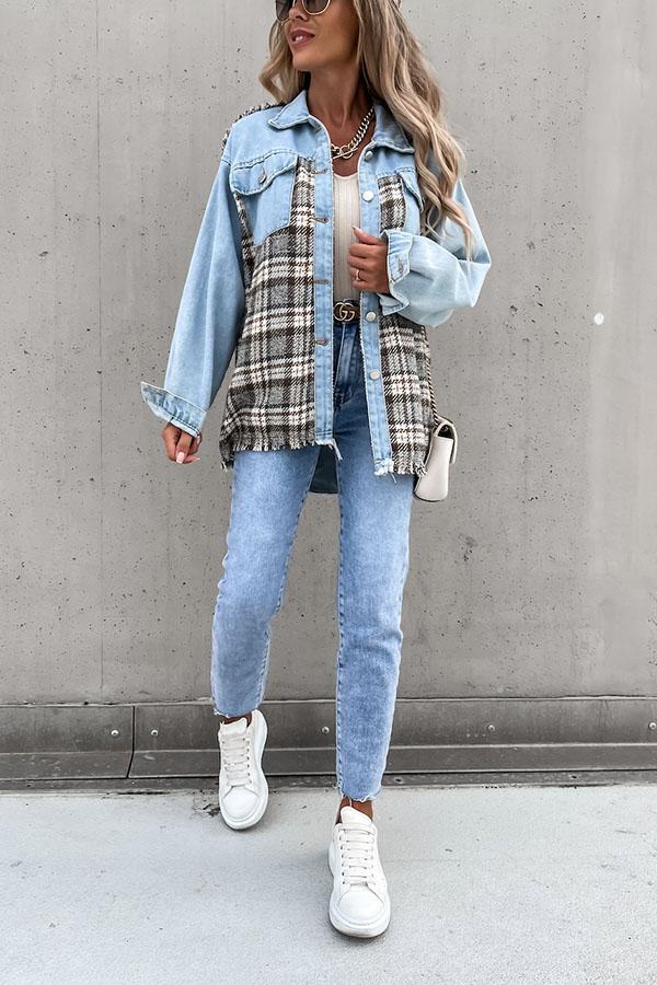 Denim Stitching Plaid Loose Jackets