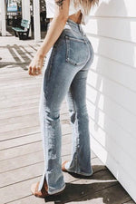 High Waist Ripped Slit Jeans