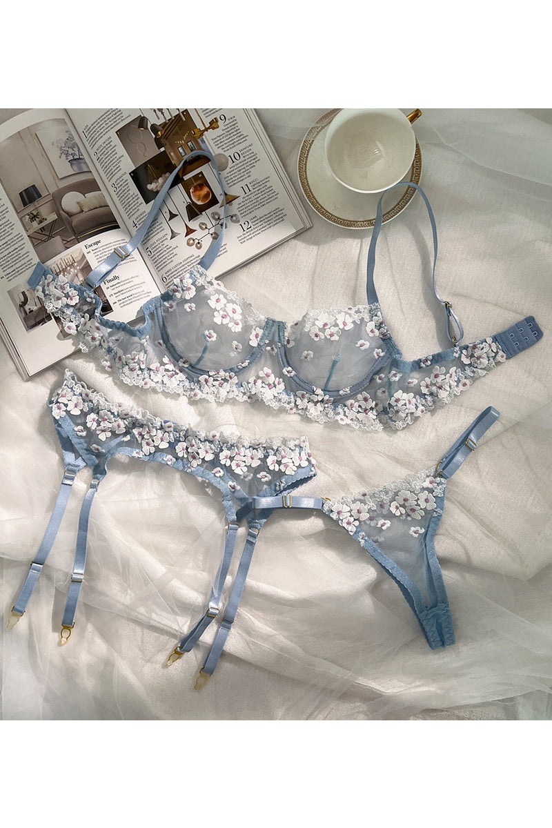 Sheer Flower 3pc Lingerie Set